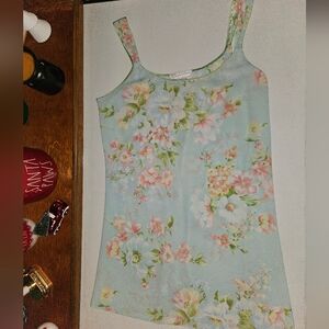Vintage Y2K Oscar de la Renta Pink Label Blue Floral Slip Dress Chemise Lingerie